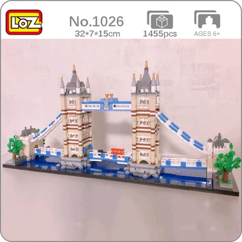 LOZ 1026 Lume Arhitectură London Tower Bridge River Copac Bus Model Auto DIY Mini Blocuri Caramizi de constructie de Jucarie pentru Copii fără Cutie