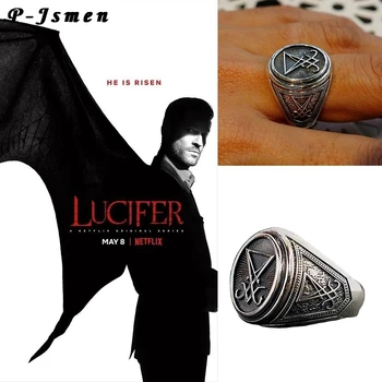 Lucifer Morningstar Inel De Cosplay Recuzită Satana Inele Bijuterii Vintage Goth Satanice Pecete Inele De Oțel Inoxidabil Accesorii Metalice