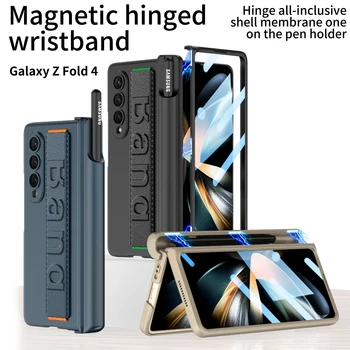 Magnetic Balama Stilou Titularul Caz de Protecție Pentru Samsung Galaxy Z Fold 3 4 5G Fold4 Caz cu Încheietura Banda de Film de Sticlă PC Greu Capacul