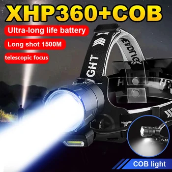Mai nou de Mare Putere XHP360 Faruri LED XHP199 Cap Puternic Lanterna USB Reîncărcabilă 18650 Far IPX8 Pescuit Felinar