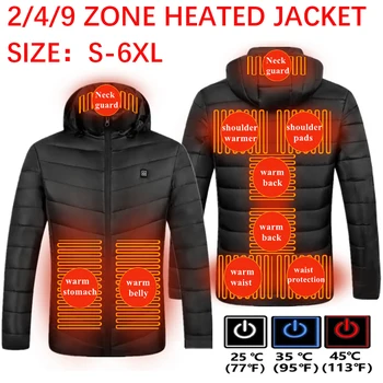 Manta de încălzire, bărbați și femei, încălzire veste în 2-9 zona, USB de încărcare cu glugă sacou din bumbac, camping, drumeții jacheta haine