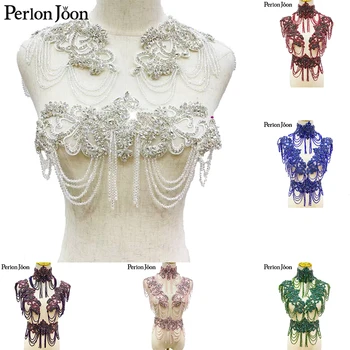 Manual de culoare Decolteu stras Aplicatiile de cristal franjuri canaf coase patch-uri de pe rochia de mireasa accesorii Decor WH038