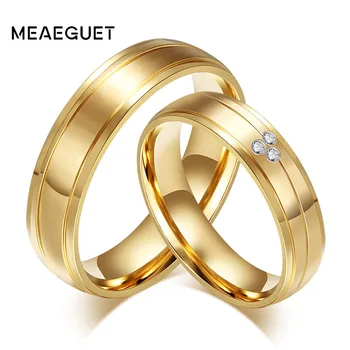 Meaeguet Moda CZ Piatra Inele de Nunta Pentru Iubitul din Oțel Inoxidabil Inele de Cuplu de Aur-Culoare Anel Bijuterii