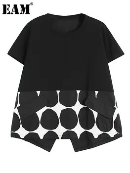 [MEM] pentru Femei Black Dot Imprimate Casual Mare Dimensiune T-shirt Noi Gât Rotund Maneca Scurta Mareea Moda Primavara-Vara 2023 1DE7533