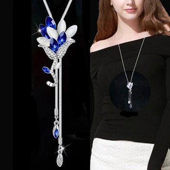Meyfflin Collier Femme Floare De Cristal Lung Coliere & Pandantive Vintage Lanț Opal Frunze Maxi Colier Moda Bijuterii Pentru Femei