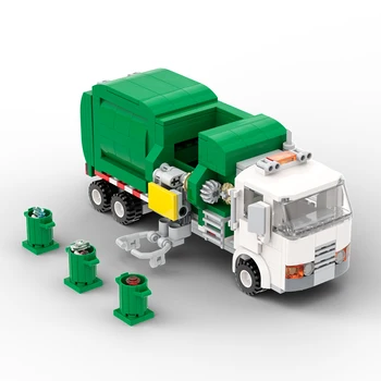 MOC Verde Alb Auto Camion de Gunoi a Orașului Cleaner Copii DIY Educație Gunoi de Înaltă TechTruck Jucărie Blocuri Cadou de Ziua de nastere
