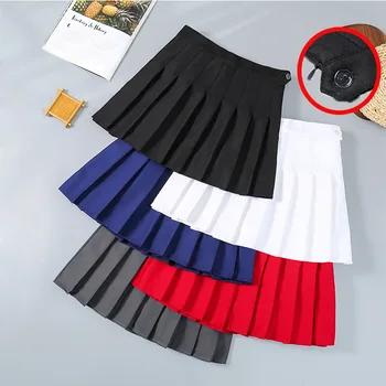 Moda coreeană Vară O Linie Drăguț Butonul de Talie Mare Falduri Fuste Gotic Solid Plisata Fusta Mini Femei Îmbrăcăminte 2021, cu pantaloni Scurți