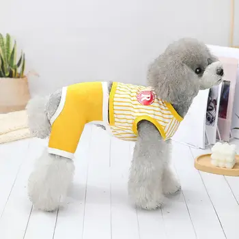 Moda Câine de Companie Salopeta animal de Companie Haine Galbene Soft Stripe Print Design de Vară cu Patru picioare Câine Salopeta Romper Îmbrăcăminte pentru Homewear