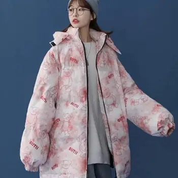 Moda Desene animate Imprimate pe termen lung stil Hanorac Jacheta Zip Paltoane Jachete 2020 Femei de Iarnă, Cald Îngroșa Uza Liber Parka Coat