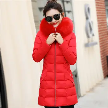 Moda pentru femei Jacheta de Iarna 2021 din Bumbac Pur de Culoare Hanorac cu Guler de Blană Mare Gros de Cald Liber Casual Jacheta Sacou Haina
