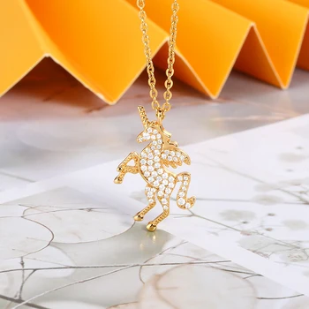 Moda Unicorn Cristal Pandantiv Colier Pentru Femei Din Oțel Inoxidabil Lanț Cravată Partid Cadouri Accesorii Bijuterii
