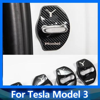 Modelul Y 2022 Auto Door Lock Catarama Capac Pentru Tesla Model Y 2021 Accesorii Din Fibra De Carbon Metal Autocolant Decor Auto