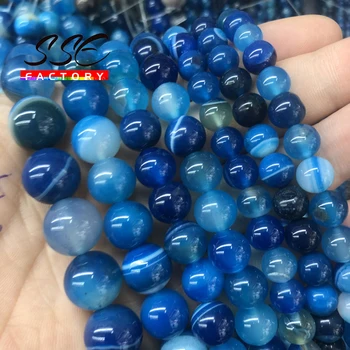 Naturale Albastru Dungi Onix, Agate Rotund Liber Margele Spacer Pentru a Face Bijuterii DIY Brățară Colier 4 6 8 10 12 MM 15