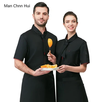 Negru Bărbați Jachetă de Chef Catering Hotel Bucătărie Haine de Panificație Chelner Salopete Restaurant de Vară Găti Uniform pentru Femei
