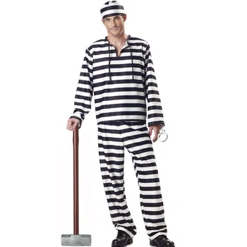 Negru Dungă Albă Prizonier Costum Adult Costume de Halloween pentru Barbati Petrecere de Carnaval Cosplay Prizonier Uniformă