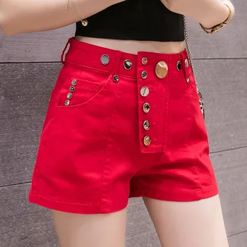 Neregulate butoane roșu denim pantaloni scurți de sex feminin coreeană elastic fierbinte pantaloni scurți de moda de vară 2020 nou pantaloni scurți pentru femei