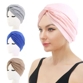 New Jersey Moale de bumbac Turban Chimioterapie Pălărie de Păr care Acoperă Hijab Beanie twist Wrap Cap Bandane Pălării Beanie Accesorii de Par