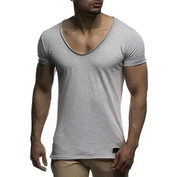 New Sosire Adânc V Gâtului Maneca Scurta Barbati Solid Tricou Slim Fit T-shirt pentru Bărbați Subțire Topuri Tricouri Casual de Vara Tricou Camisetas Hombre