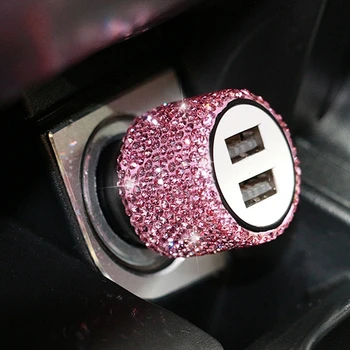 Noi Bling Incarcator Auto USB 5V 2.1 UN Dual Port Fast-Adaptor de Masina Roz Decor de Styling Auto Diamant Accesorii Auto Interior Pentru Femeie