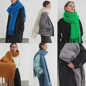 Noi Femeile De Lux Cașmir Eșarfă Gros De Iarna Cald Solid Cape Împachetări Moda Șal Lung Eșarfă Ciucuri Eșarfe Pătură Cadou 2022