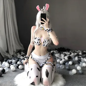 Noi Pentru că Vaca Cosplay Costum Menajera Tankini de costume de Baie Bikini Fete Anime Costume de baie Îmbrăcăminte Lolita Sutien si Chilot Set Ciorapi