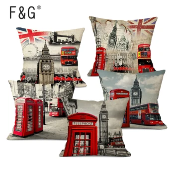 Nou Stil Britanic Din Londra Home Textile Decorative Canapea Pernă Acoperă Pernă Caz Vintage Lenjerie De Pat Din Bumbac Roz Roșu Fețe De Pernă