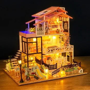 Noua Casa de Păpușă de Lemn Kit Miniatura, cu Mobilier Lumina Printesa Casa DIY Vila Mare casă de Păpuși Jucarii pentru Fete Xmas Cadouri