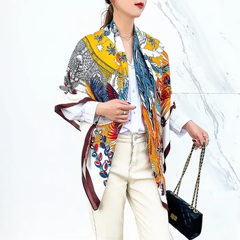 Noul decor de moda de brand de lux eșarfă de mătase Femei de imprimare generos Eșarfe diagonal șal 130*130CM plaja protectie solara Pashmina
