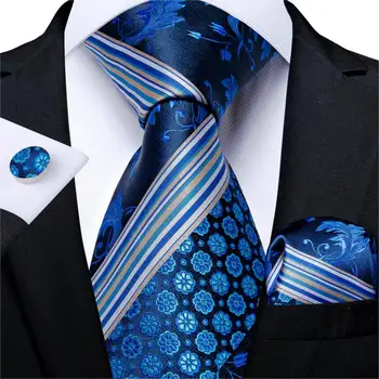 Oamenii Cravata Bleumarin cu Dungi Alb-Nunta de Calitate Cravată Pentru Bărbați Batista Buton Cravată de Mătase Set DiBanGu Noutate Design de Afaceri MJ-7311