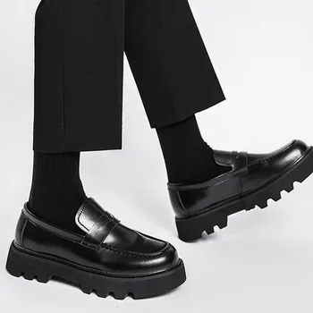 Oamenii Harajuku Om Din Coreea De Pantofi Din Piele De Moda Streetwear Business Casual Platforma Groasa Din Piele Nunta Bărbați Mocasini Pantofi