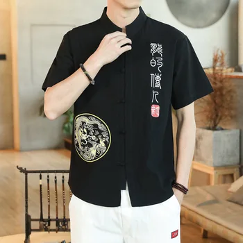 Oamenii Stil Chinezesc Tang Costum Haina Cu Maneci Scurte Qipao Topuri Tricou Casual Moda Stand Guler Ceai Zen Oriental Jachete Cardigan