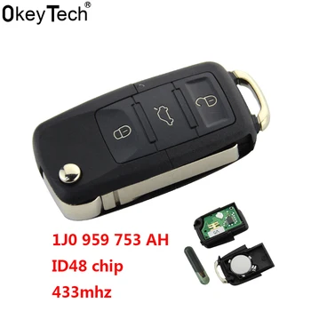 OkeyTech Masina cheie 3 Butoane 434 MHZ Flip Key Fob Gol Lama ID48 chips-uri K17 se Potrivesc Pentru VW SKODA SEAT 1J0 959 753 DA 1J0 959 753 AH
