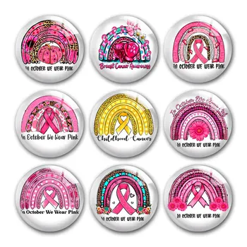 Panglica roz octombrie Conștientizarea Cancerului de Sân Rotund Foto Cabochon Sticla Demo Spate Plat Bijuterii DIY Face Provizii Snap Butonul