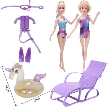 Papusa Accesorii 5 Elemente= 2x costume de Baie Bikini +1x Scaun de Plajă +1x Gonflabile Înot Inel +1x Submersibile Pentru Barbie Papusa Jucării