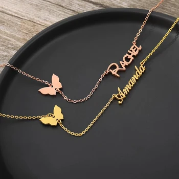 Personalizate Fluture Nume Personalizat Coliere Pentru Femei De Aur Din Oțel Inoxidabil De Culoare Lanț Colier Pandantiv Bijuterii