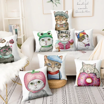 Pictate Manual De Desene Animate Pisica Digitale Imprimate Față De Pernă Acasă Perna Decor Almofadas Decorativas Para Canapea Pernă 45*45