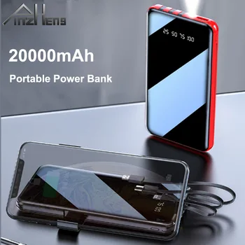 PINZHENG 20000mAh Portabil Putere Banca Ecran Complet Built-in 3 Cabluri Powerbank Pentru iPhone Xiaomi Încărcare Rapidă a Bateriei Externe
