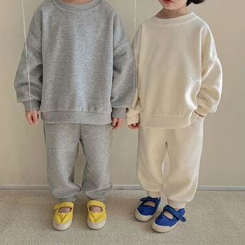 Primavara Toamna Noi pentru Copii Vafe Pulover Costum coreeană Băieți Și Fete Copilul Casual Bumbac Hanorac + Pantaloni 2 buc Seturi WTC57