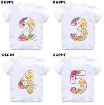 Printesa Disney Fairies Tinker Bell Grafic Numărul de Ziua Arcul Copii T shirt 1 2 3 4 5 6 7 8 9 Ani Fete Haine pentru Copii T-Shirt