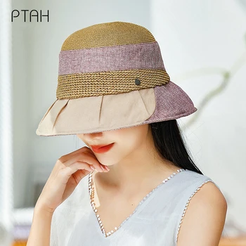 [PTAH] Soarele de Primăvară Femei Pălării de Vară Capac Roll-up Pălărie de Paie Pliabila de Plaja Respirabil Capace UPF 50+ Protecție UV parasolare Doamnelor