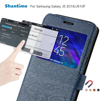 Pu Piele Caz Pentru Samsung Galaxy J5 2016 Caz Flip Pentru Samsung Galaxy J510F Fereastra de Vizualizare Cartea Caz Moale Tpu Silicon Capac Spate