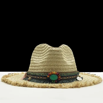 Pălării Panama Femei Vara Rafie Palarie De Soare Masculin Feminin Kaki Paie Smarald Decora 2020 Noua Moda Barbati Jazz Pălărie