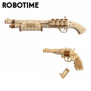 Robotime Rokr DIY Revolver,Scatter, cu Banda de Cauciuc Glonț din Lemn Model Bloc Kit de Asamblare Jucarie Cadou pentru Copii, pentru Adulți