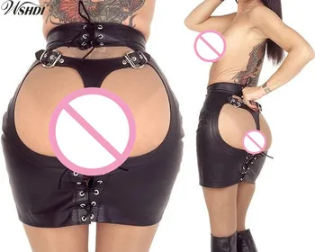 S-XXL Femei Sexy Negru Aspect Umed PVC Latex Micro Mini Fusta Fetish Club de Noapte Poarte Femeile Porno Erotic Costume