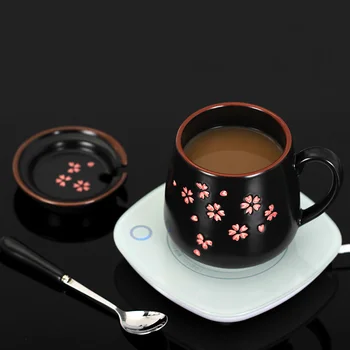 Sakura Cană cu Lingură în Stil Japonez 370ml Ceramice Lapte, Ceai, Cani de Cafea cu Aur Pictate și Mâner de Aur Creative Portelan
