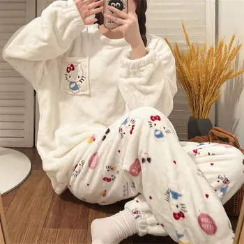 Sanrio Kawaii Hello Kitty Drăguț Cinnamoroll Melodia Mea Kuromi Toamna și Iarna Nou Stil Plus de Catifea Groasă de Desene animate de Pluș Pijamale