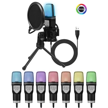 Sensibilitate Microfon Usb cu Fir Microfon cu Condensator Cu Stand Clip pentru Pc RGB Lumina Microfonul Condensator ≤2.2 KΩ Impedanta