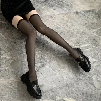 Sexy Genunchi Șosete de Vară Ultra-subțire de Înaltă Tub Alb Negru Ciorap Transparent Ciorapi Jambiere Anti-cârlig pentru Femei Șosete până la Genunchi Coapse