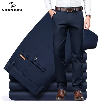 SHAN BAO Primăvară Brand Montate Direct Bumbac Stretch Pantaloni de Afaceri Clasic Casual Bărbați Tinerilor Birou Culoare Pură Pantaloni Slim