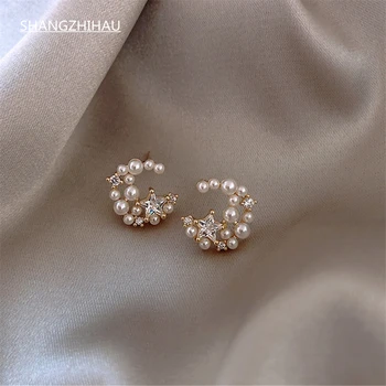 SHANGZHIHUA de Lux crystal star perla luna cercei rafinat simplu moda cercei pentru femei bijuterii high-end parte de cadouri